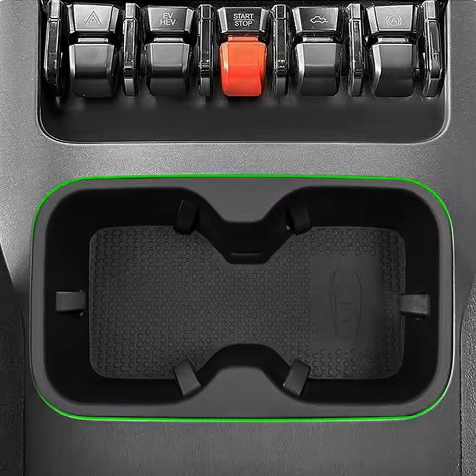 BYD SHARK 6 2024 2025 CUP HOLDER COVER ANTISLIP PLASTIC CONSOLE TRAY PROTECTIVE ACCESSORY DRINK WIRELSS CHARGER TPE VEHICLE BLACK CUSTOM MADE 3