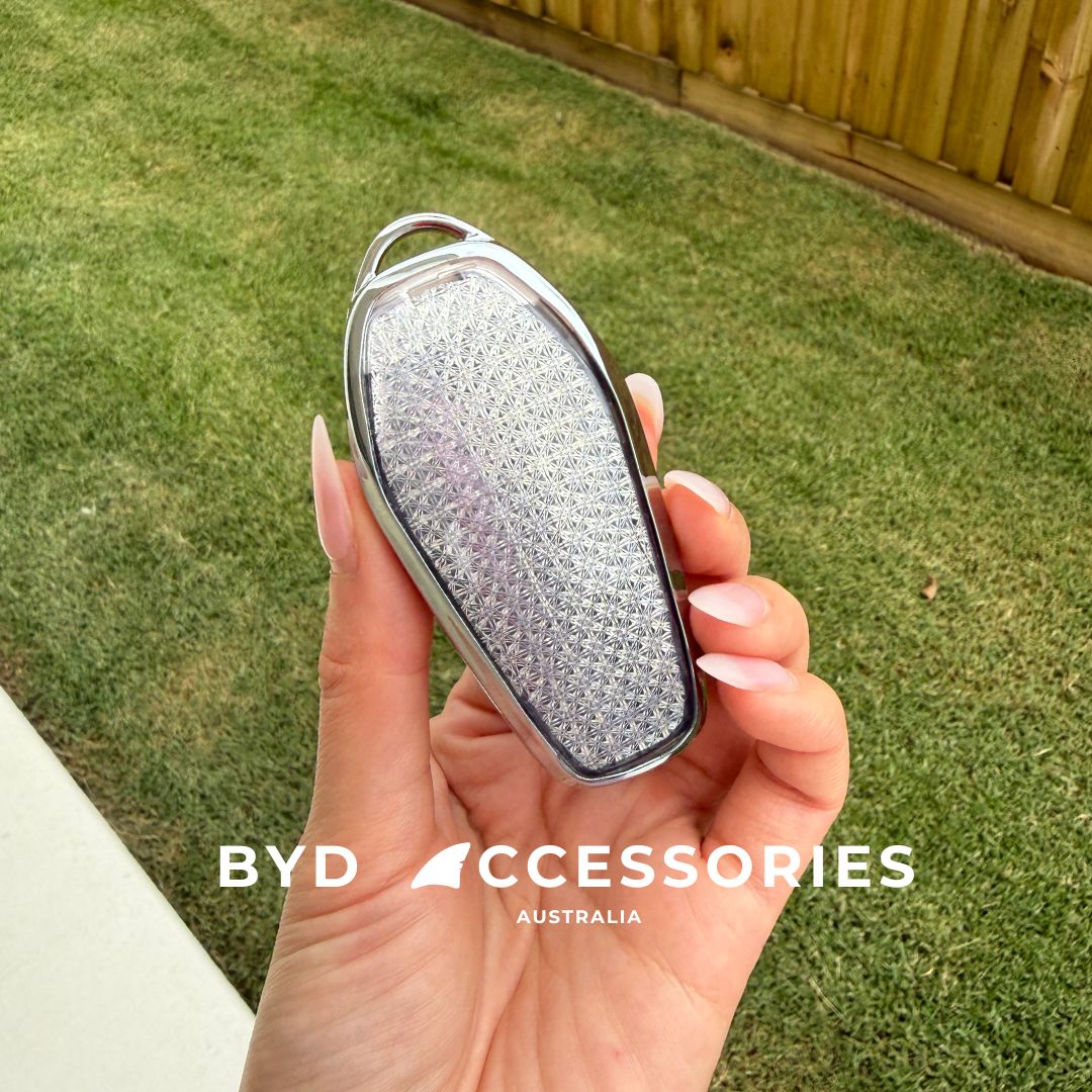 Luxury BYD Protective Key Cover in Diamonte and Sliver Finish
