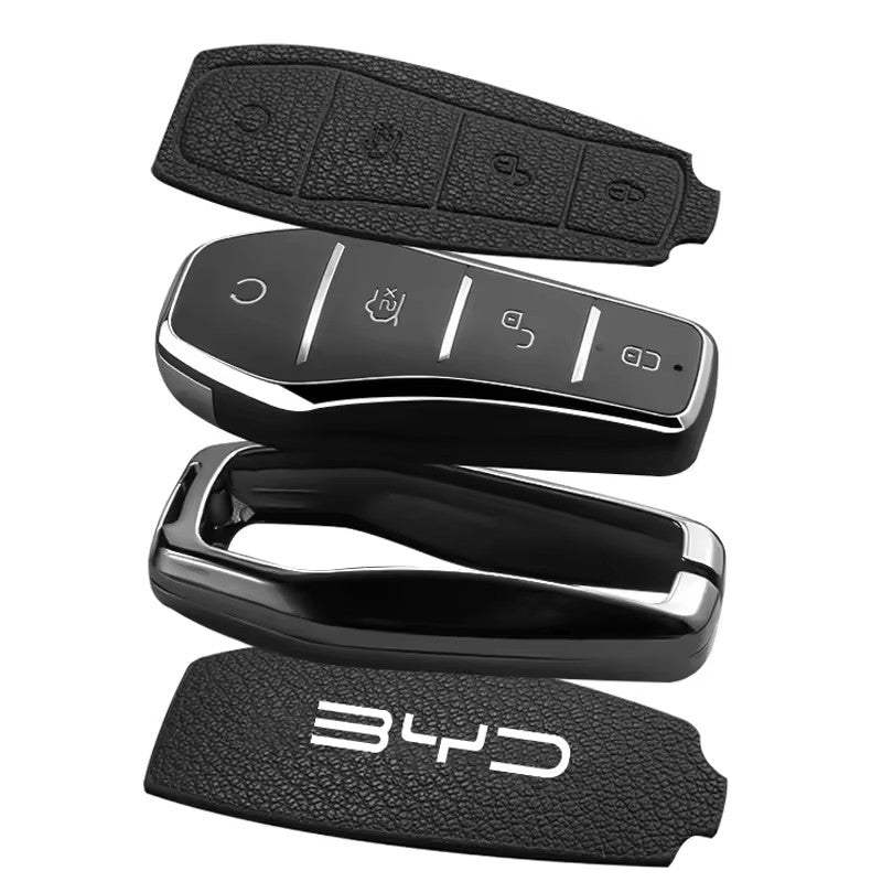 BYD KEY FOB REMOTE CASE ALLOY METAL LEATHER KEYCHAIN PROTECTION KEYLESS ENTRY COVER CASE ACCESSORIES ACCESSORY PROTECTOR SHARK SEAL SEALION ATTO3 PREMIUM DESIGNER COVER 2