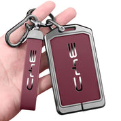 Premium NFC Card Protector and Key Chain in Alloy and Red Leather