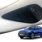 Car interior with USB ports and a blue BYD Sealion 5 car on a white background