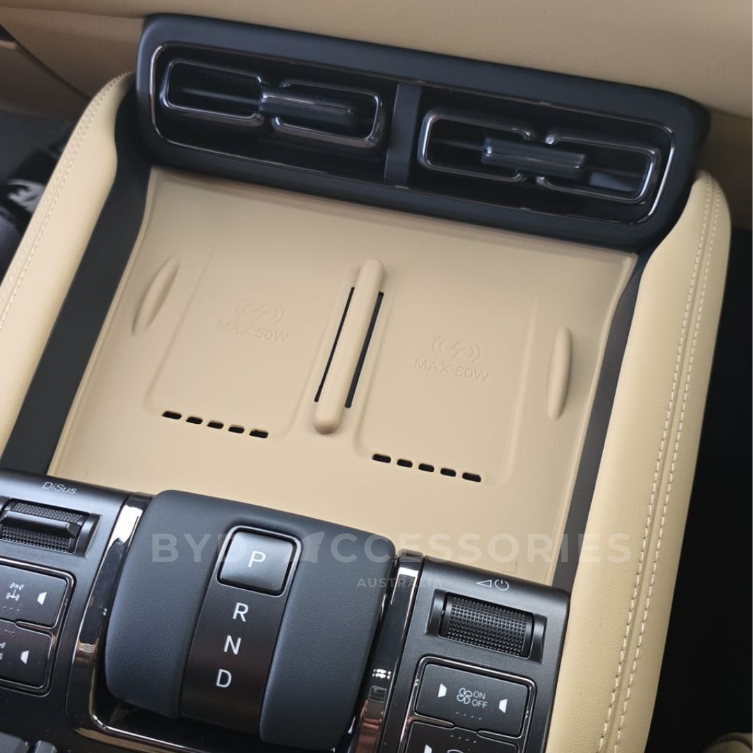DENZA B5 Car interior with beige CHARGING console MAT and control panel