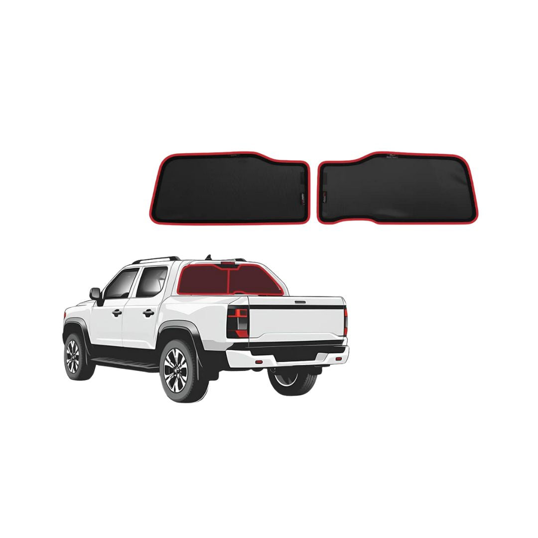 Two car sunshades with a white Shark 6 truck on a white background
