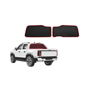 Two car sunshades with a white Shark 6 truck on a white background