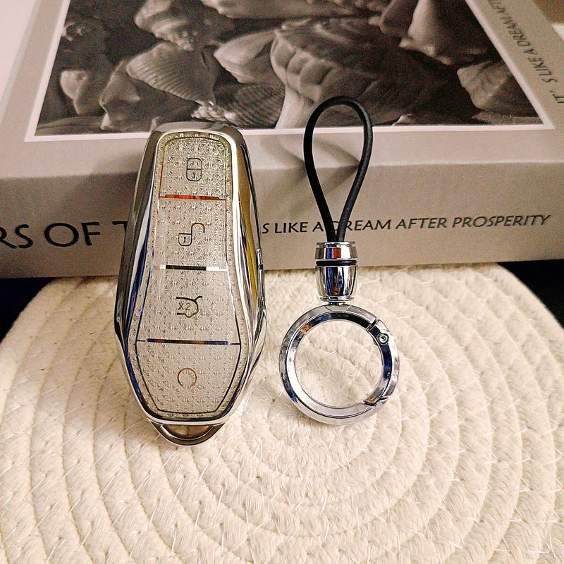 Luxury BYD Protective Key Cover in Diamonte and Sliver Finish